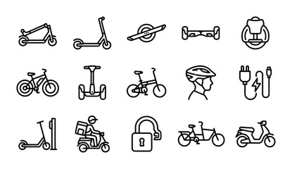Electric Mobility Vector Icon Set, Modern Urban Transport, Sustainable Commute, 15 Line Icons © Kamal