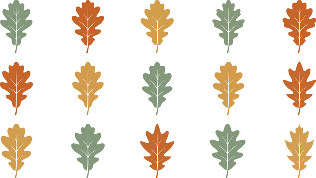 Set of colorful oak leaves in various autumn shades and gray tones for seasonal design projects