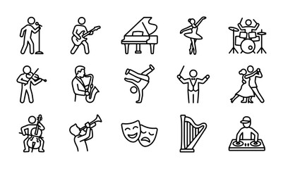 Performance Icons: Musicians, Dancers, and Performers Vector Set © Md