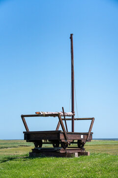 Historical wooden field cart on Langene&szlig; Hallig in Germany