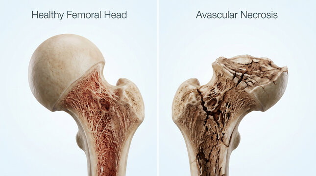 Avascular Necrosis Femoral Head vs Healthy Hip Bone Anatomy
