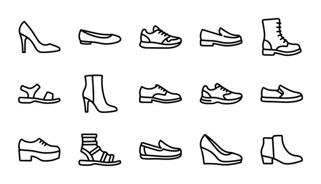 Fashion Footwear Vector Icons, Modern Shoe Collection, Stylish Boots and Sandals Set