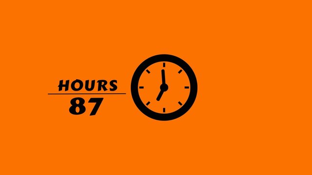 Countdown clock time remaining 87 hours with black text and clock icon on orange background.