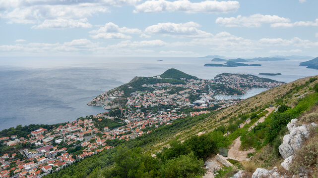 Panoramic view of Dubrovnik and Adriatic Sea from above