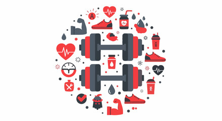 Fototapeta premium Fitness and Gym Icon Set Illustration in Circular Layout for Health and Workout Concept