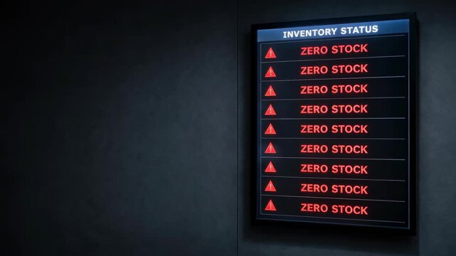 inventory status display showing zero stock alerts in a warehouse setting