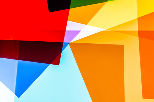 Abstract geometric color blocks with layered light shapes
