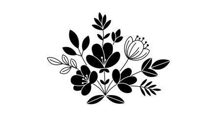 Obraz premium Minimalist Black Floral Corner Design Element, Stylized Botanical Accent, Simple Nature Illustration isolated white background