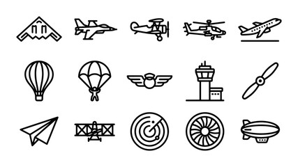Airplane Icons Set, Aviation Vector Graphics, Aircraft Symbols, Air Travel Icons, Transportation Icons © Russel
