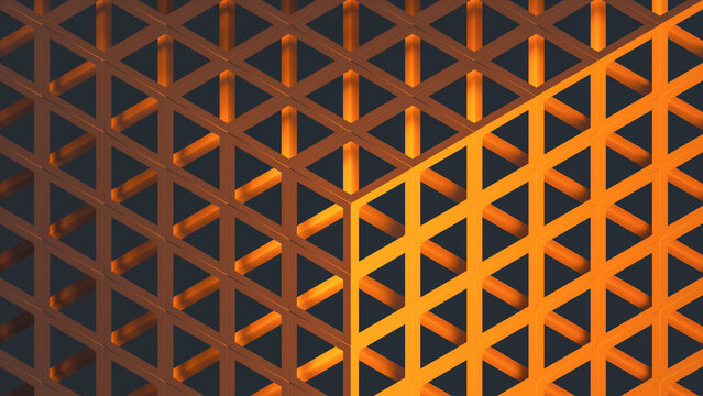 Glowing cube with lattice design in technology background