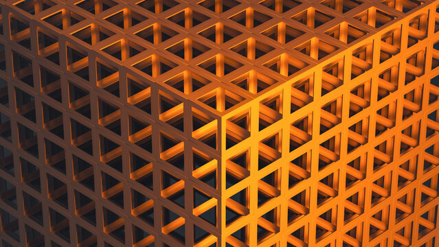 Glowing cube with lattice design in technology background