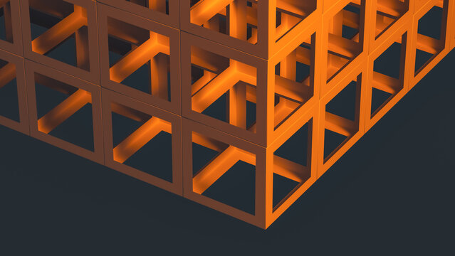 Glowing cube with lattice design in technology background