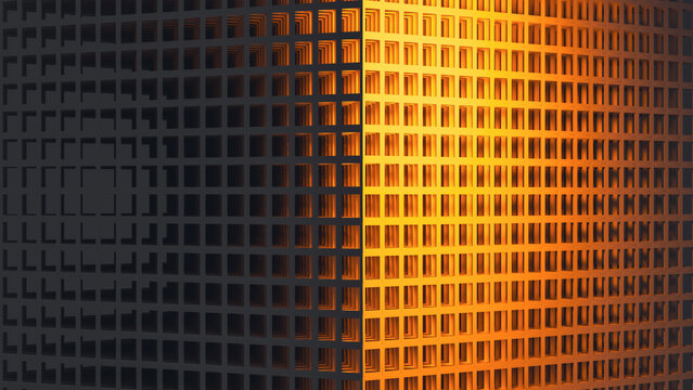 Glowing cube with lattice design in technology background