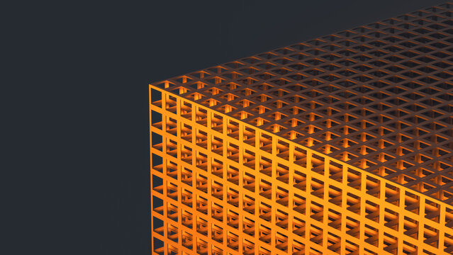 Glowing cube with lattice design in technology background