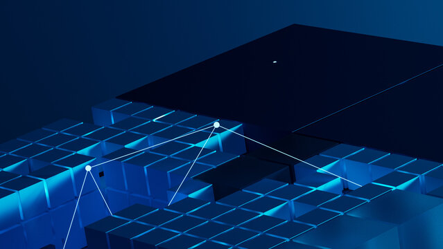 Explore abstract technology network with cubes and connections