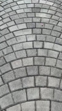 Walking on gray curved interlocking paving stone pavement texture