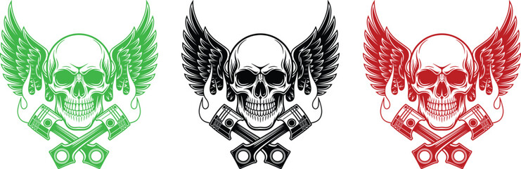 Skull with Wings and Crossed Piston Engines Vector Art illustration © QueenMomtaz 