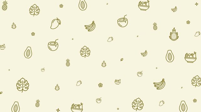 Tropical fruit line art seamless pattern animation