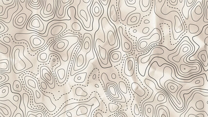 Seamless topographic map pattern on crumpled light beige paper background © MdAsif