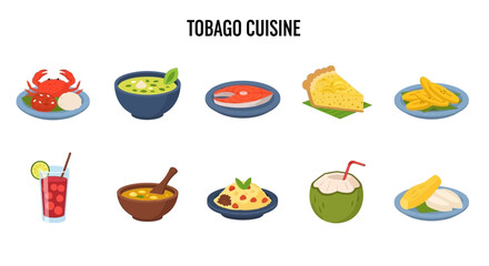 Colorful Caribbean Food Ingredients and Dishes Arranged in Flat Lay Style on White Background © zyaa