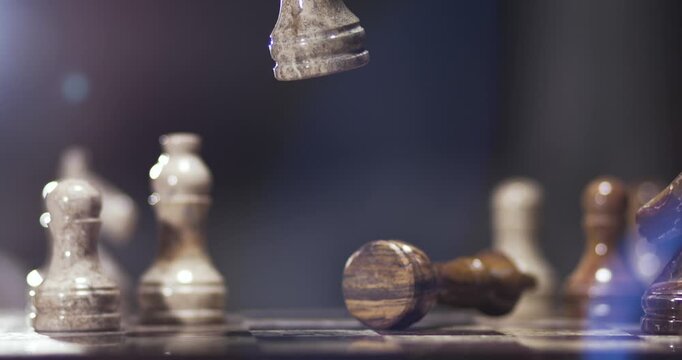 Chess Piece Capture in Slow Motion with Falling Chess Piece