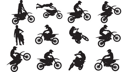 Motocross Riders Performing Stunts on Dirt Bikes in Various Dynamic Poses Featuring Rider, Stunt, Action with Sport and Racing © Harry 