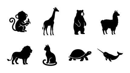 Diverse Animal Silhouettes Collection, Vector Icons for Wildlife and Zoo Themes, Simple Black Graphics © Imran