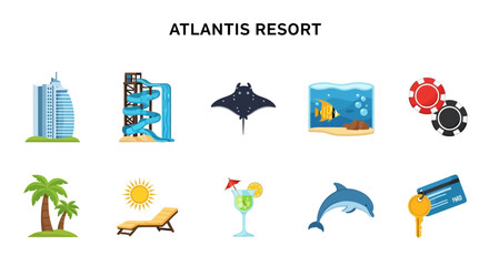 Colorful Resort Vacation Concept with Tropical Beach and Leisure Activities Flat Design © zyaa