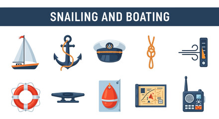 Colorful Flat Design Icons for Sailing and Boating Hobbies and Water Sports © zyaa