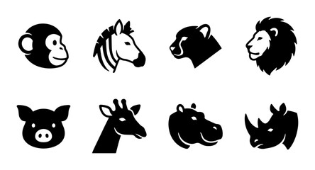 Obraz premium Wild Animal Icons Set, Safari Zoo Mammal Silhouettes, Vector Graphics Collection
