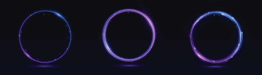 Luminous neon circle frames magic light. © Rois