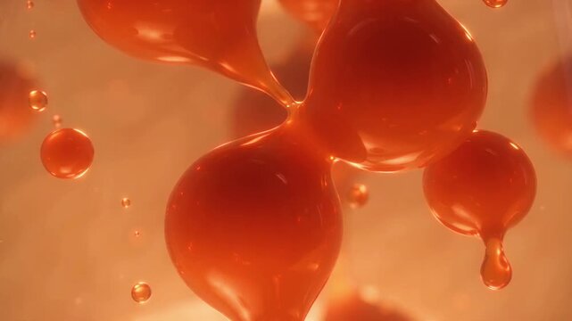 Orange lava lamp close up with floating fluid blobs