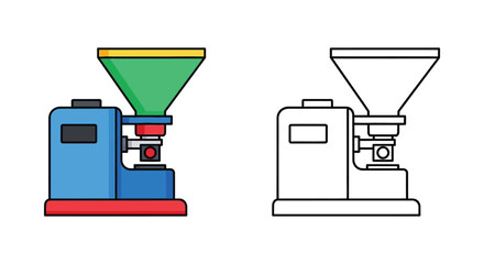 Industrial machine with hopper and grinding mechanism colored and outline versions © Skb Creation