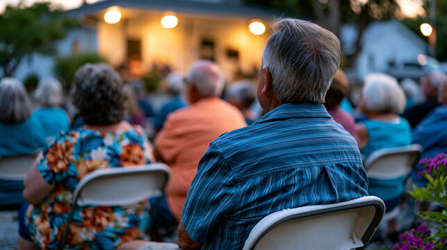 End-of-summer twilight settles over a small-town community center where an aging wellness seminar on cognitive reserve and education-based dementia prevention draws a multigenerational crowd of loca