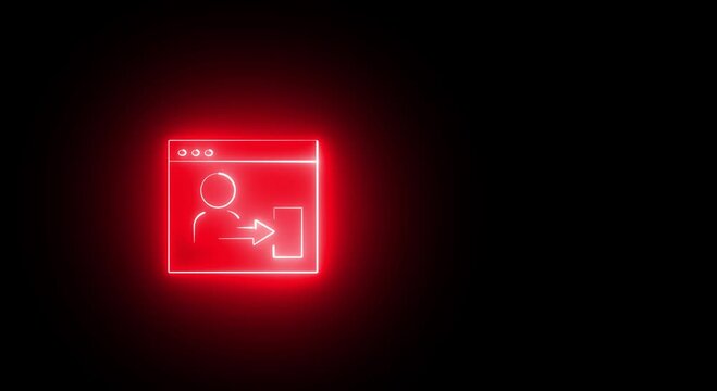 Neon glowing digital user profile icon on dark background a minimalist red outline of a human silhouette symbol inside