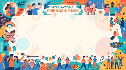 Naklejka premium International friendship day illustration diverse people celebrating together with hearts and high fives