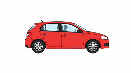 Fototapeta premium Side view of a bright red compact hatchback car with glossy finish and modern design.