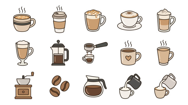 Cozy Coffee Collection: Illustrated Cups, Beans, and Brewing Tools