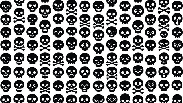Seamless halloween pattern with diverse skull and crossbones emoticons