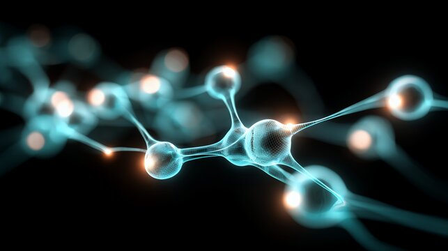 Glowing molecular connection and abstract digital plexus network. Futuristic background for AI, science, and data technology