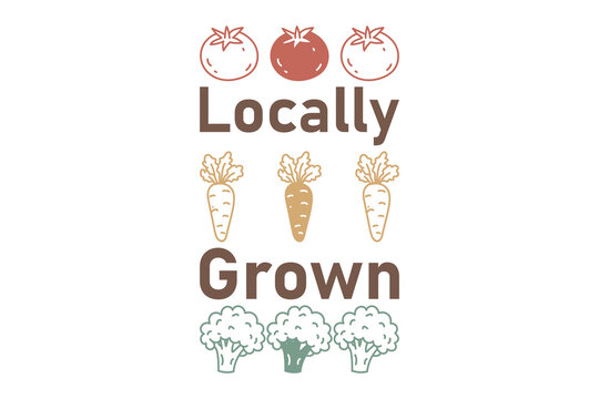 Locally grown produce logo with vegetables