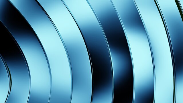 Glass background with broad curved blue light reflection bands