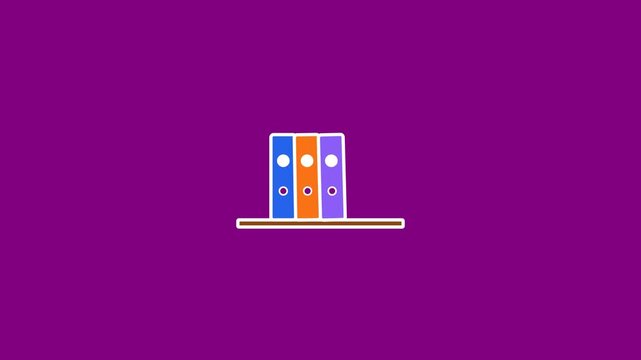 Colorful office binders standing on a wooden shelf in this vibrant digital animation video clip for modern business presentation needs