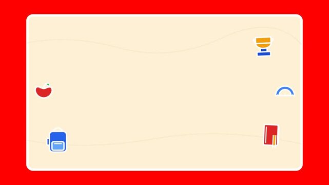 Educational school icons float across a vibrant red background in this seamless digital motion loop animation for student presentations