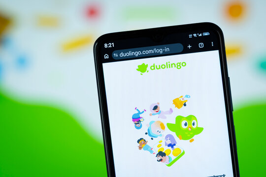 Dhaka, Bangladesh - 05 May 2026: Close-up of Duolingo's homepage on a smartphone.