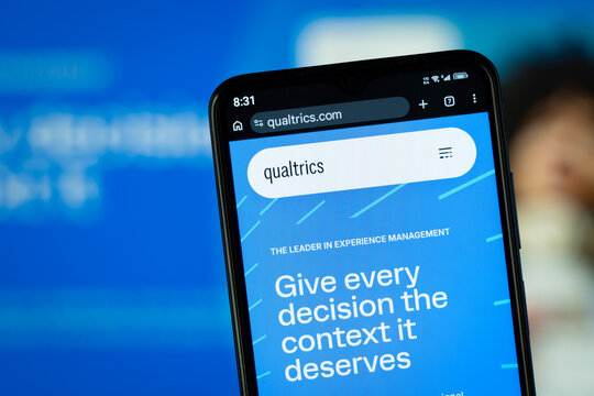 Dhaka, Bangladesh - 05 May 2026: Close-up of Qualtrics's homepage on a smartphone.
