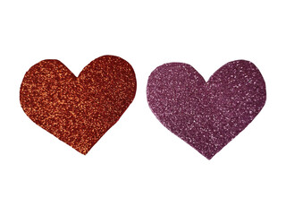 Obraz premium Two glittery red hearts on matching background