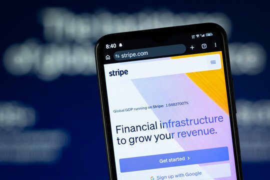 Dhaka, Bangladesh - 05 May 2026: Close-up of Stripe's homepage on a smartphone.