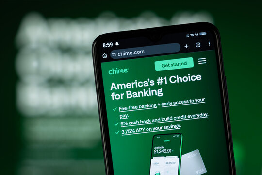 Dhaka, Bangladesh - 05 May 2026: Close-up of Chime's homepage on a smartphone.