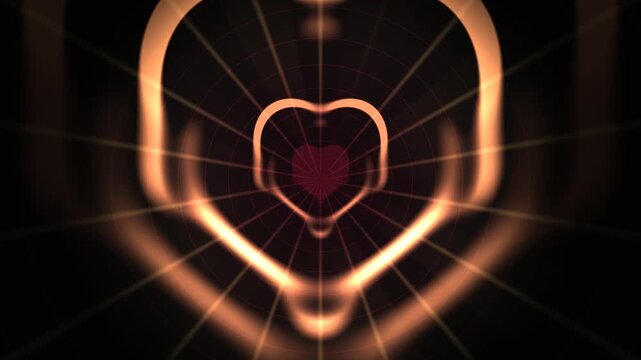 Swirling hearts create a visual pattern in dark space